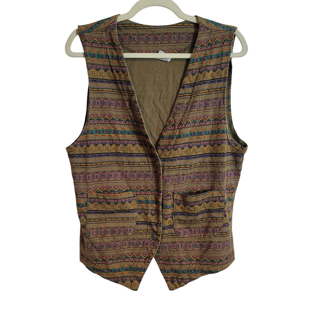 Vintage Action Gear Sportswear Southwestern Geometric Cotton Vest Tan Small USA